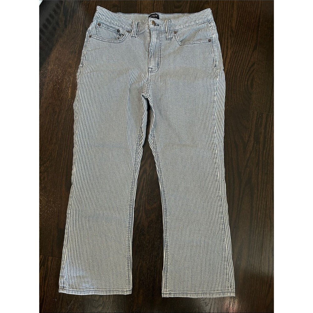 J. Crew High Rise Crop Flare Striped Jeans in Blue & White Size 29